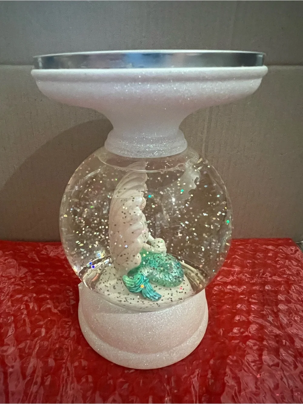Bath & Body Works mermaid shell water globe Candle holder pedestal